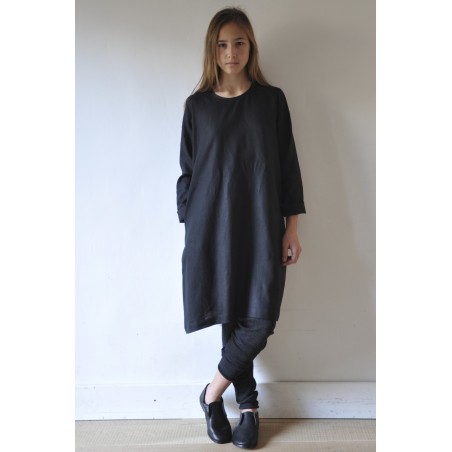 Uniform flared dress, black linen