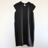 Uniform short sleeves flared dress, black linen