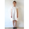 Uniform short sleeves flared dress, white linen