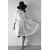 Uniform pleated long sleeves dress, white linen