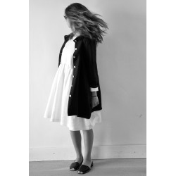 Uniform pleated long sleeves dress, white linen