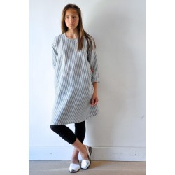 Uniform falred dress, light stripes linen