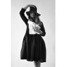 Uniform pleated long sleeves dress, black linen