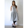 Uniform pleated dress, sleeveless, light stripes linen