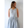 Uniform pleated dress, sleeveless, light stripes linen