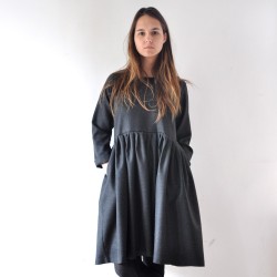 Uniform pleated dress long sleeves, grey woolblend