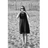 Uniform flared dress, short sleeves, black linen