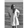 Uniform flared dress, long sleeves, white linen