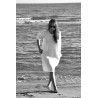 Uniform flared dress, long sleeves, white linen