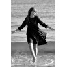 Uniform pleated long sleeves dress, black linen