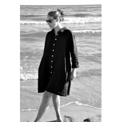 Uniform shirt-dress long sleeves, black linen