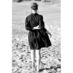 Uniform shirt-dress long sleeves, black linen