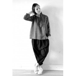 Uniform blouse long sleeves, dark stripes linen