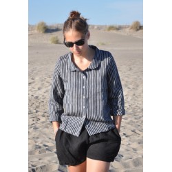 Uniform shirt long sleeves, dark stripes linen