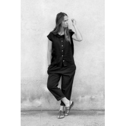 Uniform short sleeves shirt, black linen