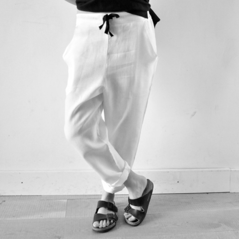 Uniform straight trousers, white linen