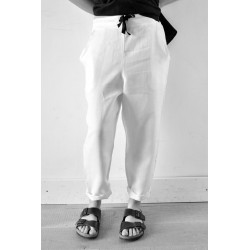 Uniform straight trousers, white linen