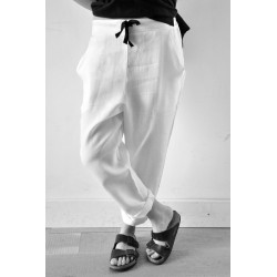 Pantalon à poches, lin blanc