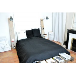 Duvet cover, black linen