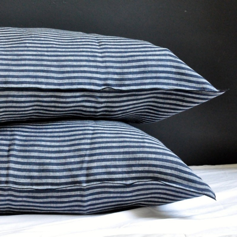 Pillow case, dark stripes linen