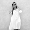 Flared dress, long sleeves, white silk