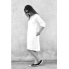 Flared dress, long sleeves, white silk