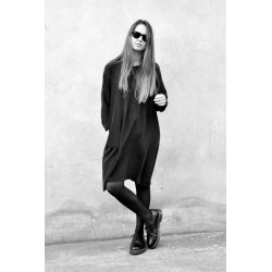 Flared dress, long sleeves, black silk