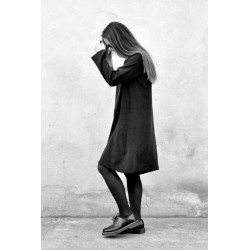 Flared dress, long sleeves, black silk