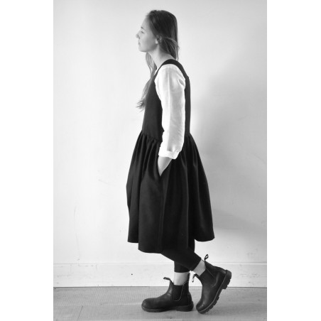 Pleated dress, sleeveless, black wool blend