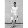 Pleated dress,  long sleeves, white silk