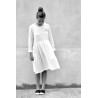 Pleated dress,  long sleeves, white silk