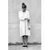 Pleated dress,  long sleeves, white silk