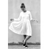 Pleated dress,  long sleeves, white silk