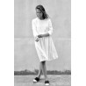 Pleated dress,  long sleeves, white silk