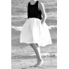 Bicolor pleated dress, sleeveless, black and white linen