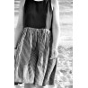 Bicolor pleated dress, sleeveless, black and dark stripes linen