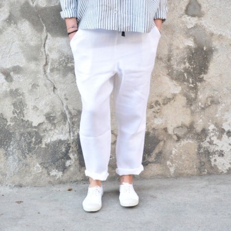 Pocket trousers, heavy white linen