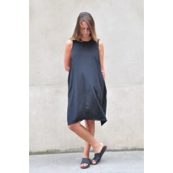 Flared dress, sleeveless, black silk