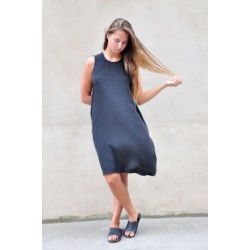 Flared dress, sleeveless, black silk