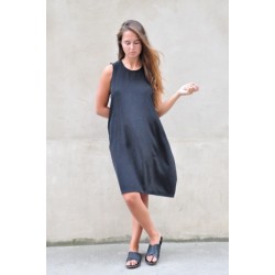 Flared dress, sleeveless, black silk