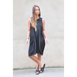 Flared dress, sleeveless, black silk