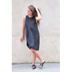 Flared dress, sleeveless, black silk