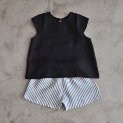 Uniform short sleeves blouse, black linen