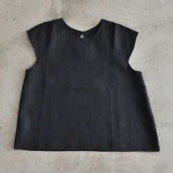 Uniform short sleeves blouse, black linen