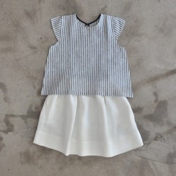 Uniform short sleeves blouse, light stripes linen