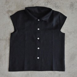 Uniform short sleeves shirt, black linen