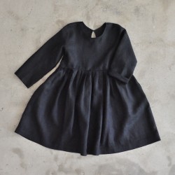 Robe à plis manches longues, lin noir