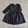 Pleated dress,  long sleeves, black linen