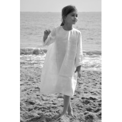 Uniform flared dress, white linen