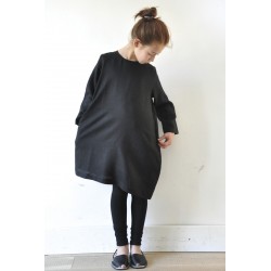 Uniform flared dress, black linen